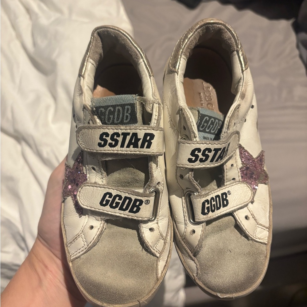 Golden Goose Kids White Sneakers with Pink Glitter Star Accents